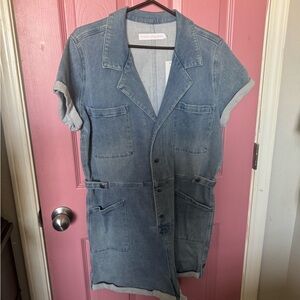 Kittenish Light Blue Denim Romper with Front Button Placket
